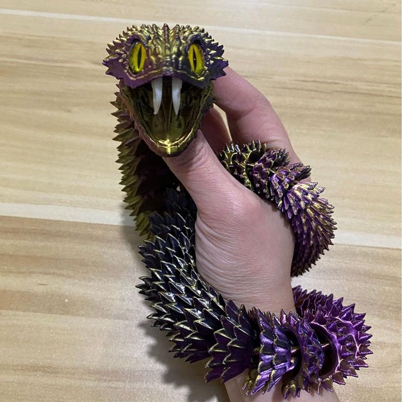 3D Printed Snake 3D Printing Fidget Animals Crystal Viper Snake Model Movable Joint Simulation Desk Toys Car Ornaments Kids Gift