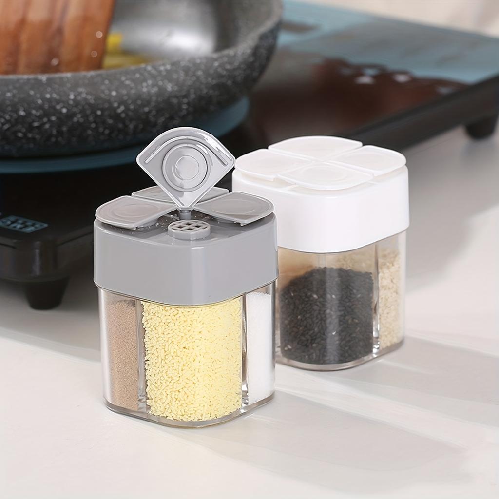 4in1 Camping Seasoning Shaker Multi-Purpose Spice Jar with Lid 4-Compartment For Outdoor BBQ Cooking Salt Pepper Storage Box