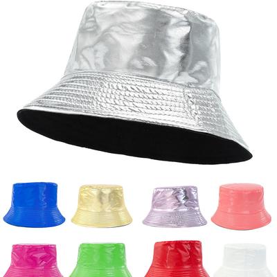 Faux Leather Bucket Hat Women Reversible PU Leather Sun Hat Fashion Autumn Waterproof Fisherman Hat Reversible Sun Bucket Hat
