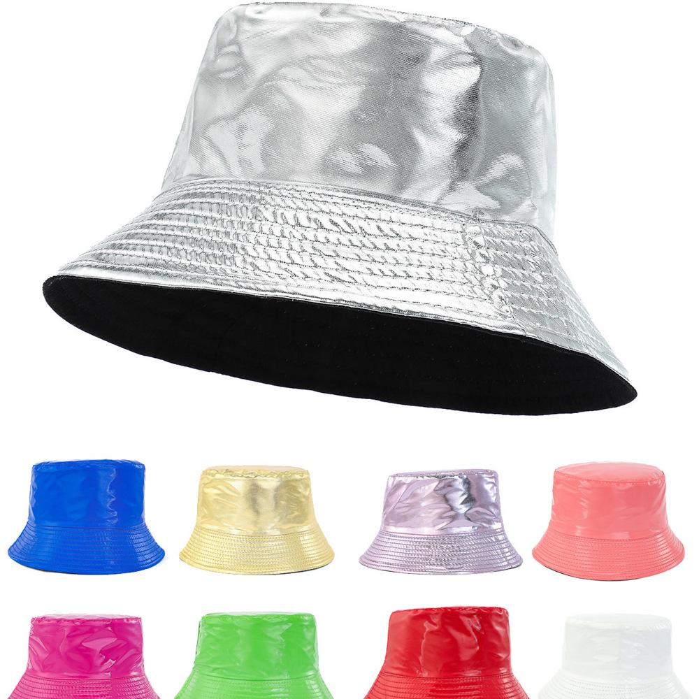 Cappello a secchiello in ecopelle da donna Reversibile in PU Cappello da sole Moda Autunno Impermeabile Cappello da pescatore Cappello a secchiello da sole Reversibile