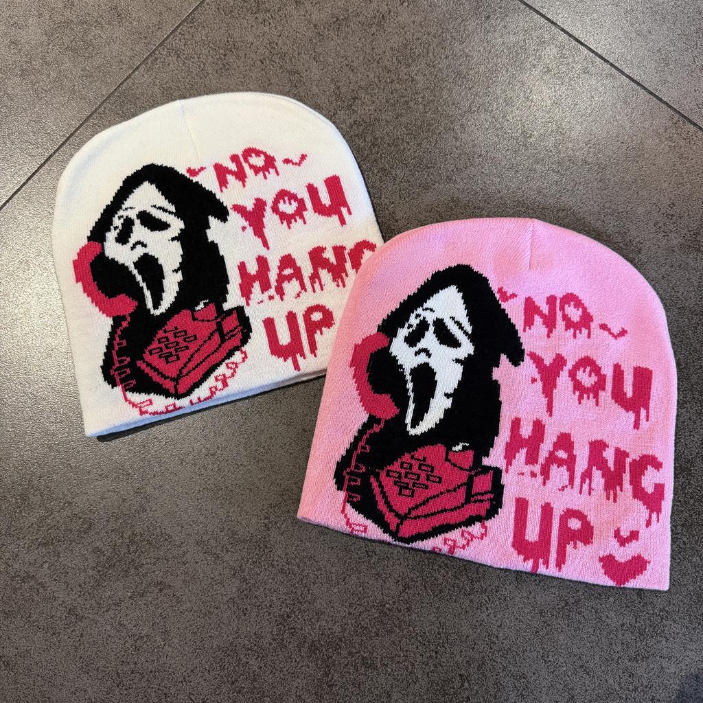 Ghost Pattern Halloween Letter Knitted Hat For Trendy Casual And Use Outdoor