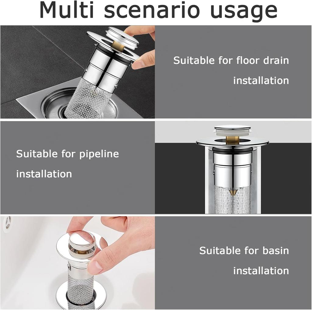 Stainless Steel Floor Drain Filter Washbasin Leak Plug Stainless Steel Odor Proof Bouncing Core Drain Hair Catcher Sink Strainer