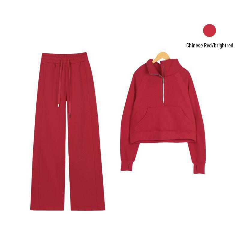 LULU Velvet Yoga Wear Scuba Embroidered Stand Collar Loose Half-Zip Sweatshirt and Sporty Cardigan Set XXL