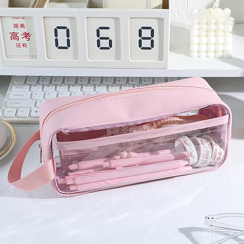 Transparent Large Capacity Pencil Bag INS Style School Case Stationery Holder Waterproof Portable Pen Case Pencil Storage Bag