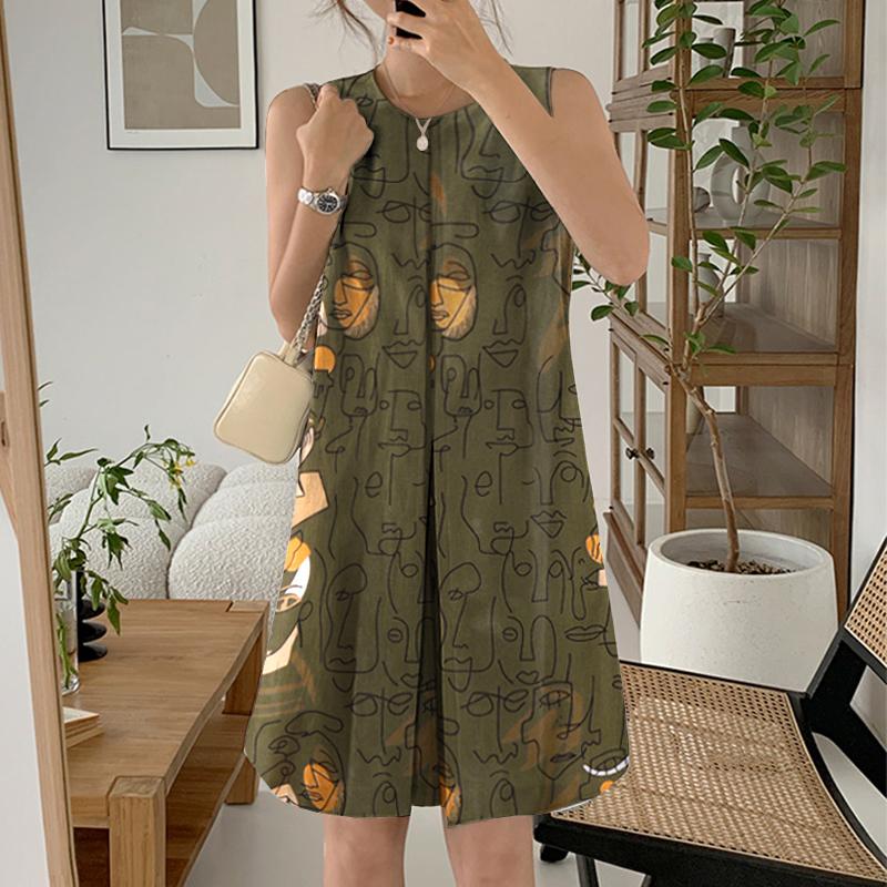 ZANZEA Women Casual Round Neck Summer Sleeveless Print Dress