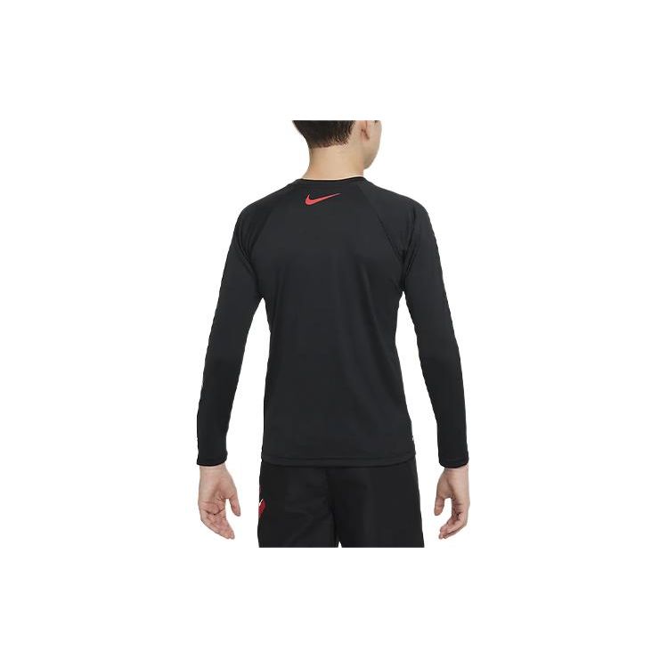 Nike T-Shirt Swim Letter Round Neck Casual Pullover Sun Protection Quick Dry Long Sleeve Kids tops Black FZ6551-010