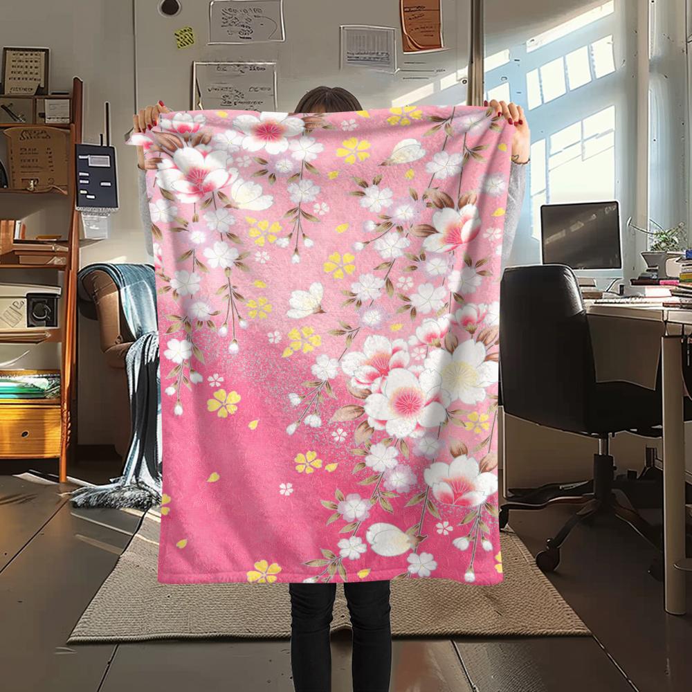 1Pc Japanese Pattern Print Flannel Blanket, High Quality Comfortable for All Seasons, Home Decor, Warmth and Comfort, Perfect for Christmas Gifts