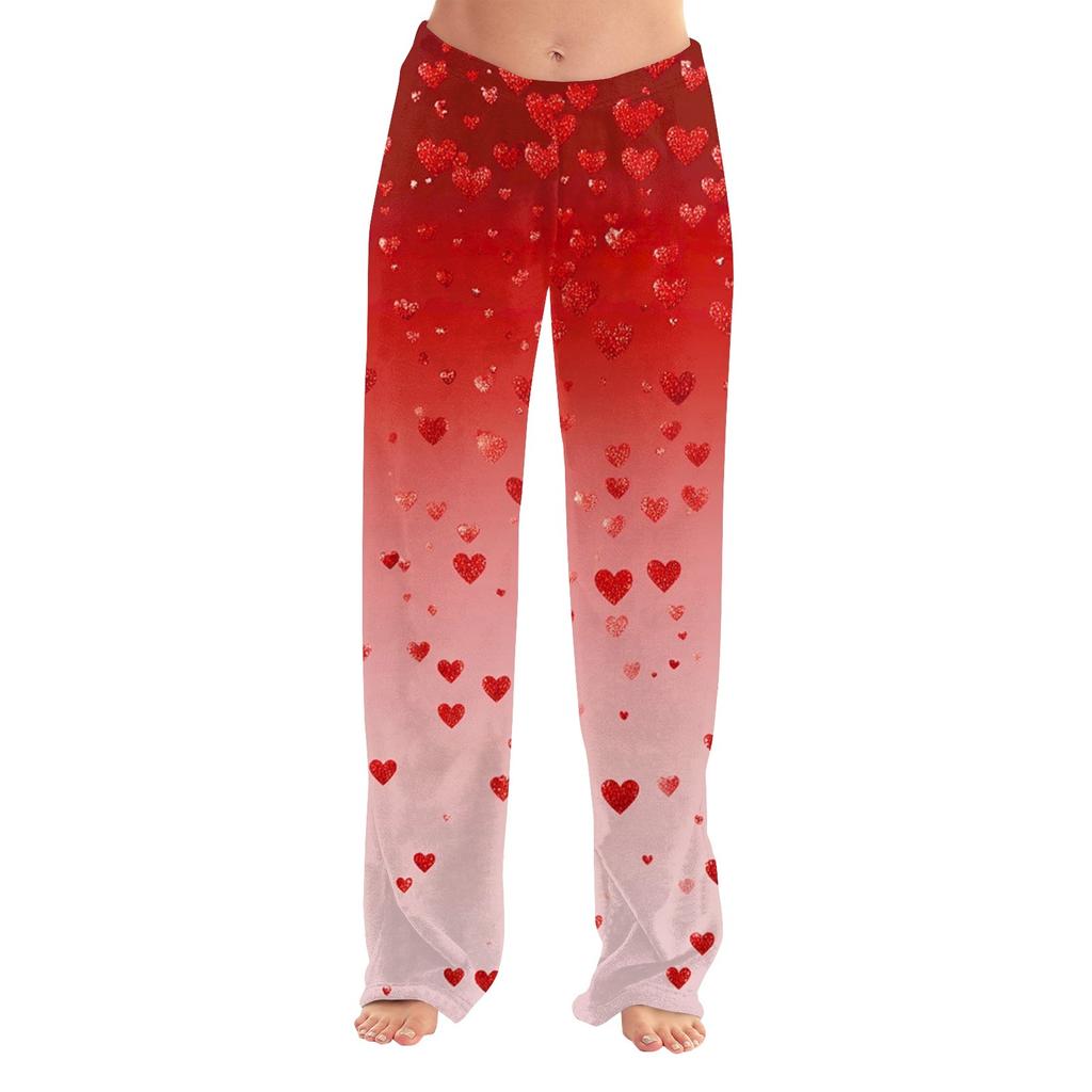 Women's Valentine's Day Printed Casual Pants Drawstring Elastic Waist Drawstring Pants