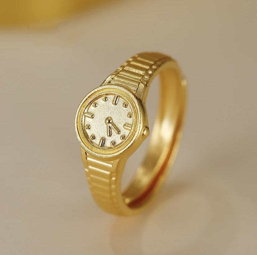 2023 Damen 24K Goldplattierter Offener Verstellbarer Uhr Weißer Ring