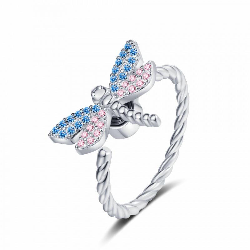 Versatile Adjustable Dragonfly Ring: European-American Trendy Design, Personalized Style, Zircon Embellished, Open-Fit for Women. Open Adjustable платиновый