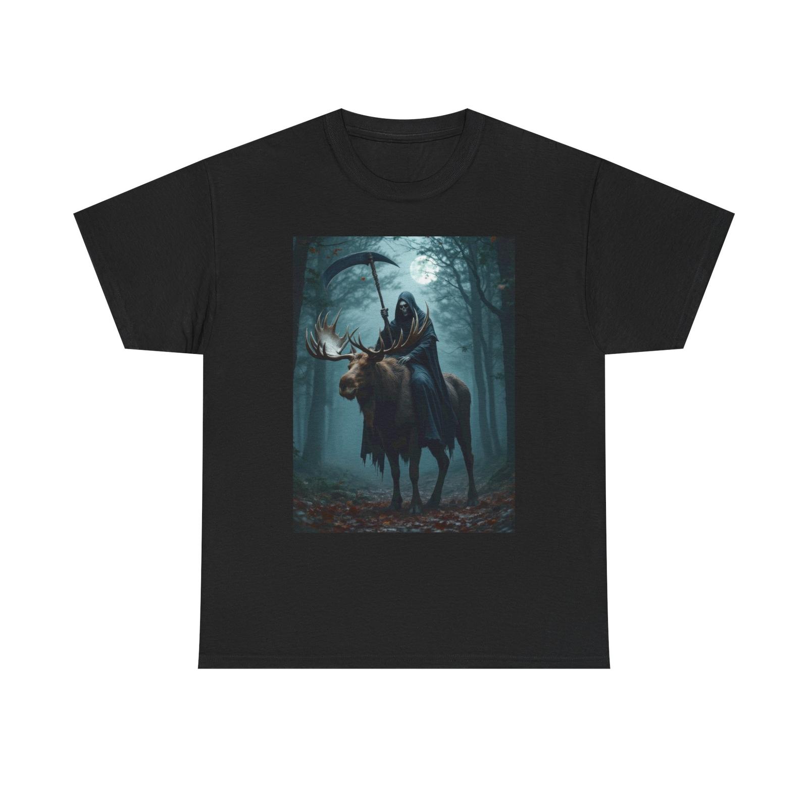Grim Reaper Moose Tee, Death Rider Top, Men Women Shirt, Funny Halloween Costume L