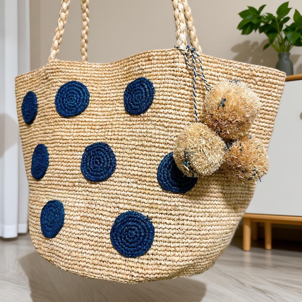 High Quality Raffia Hand Hook Holiday Style Handbag Women's Seaside Tote Bag Large Capacity Polka Dot Woven Shoulder Bag