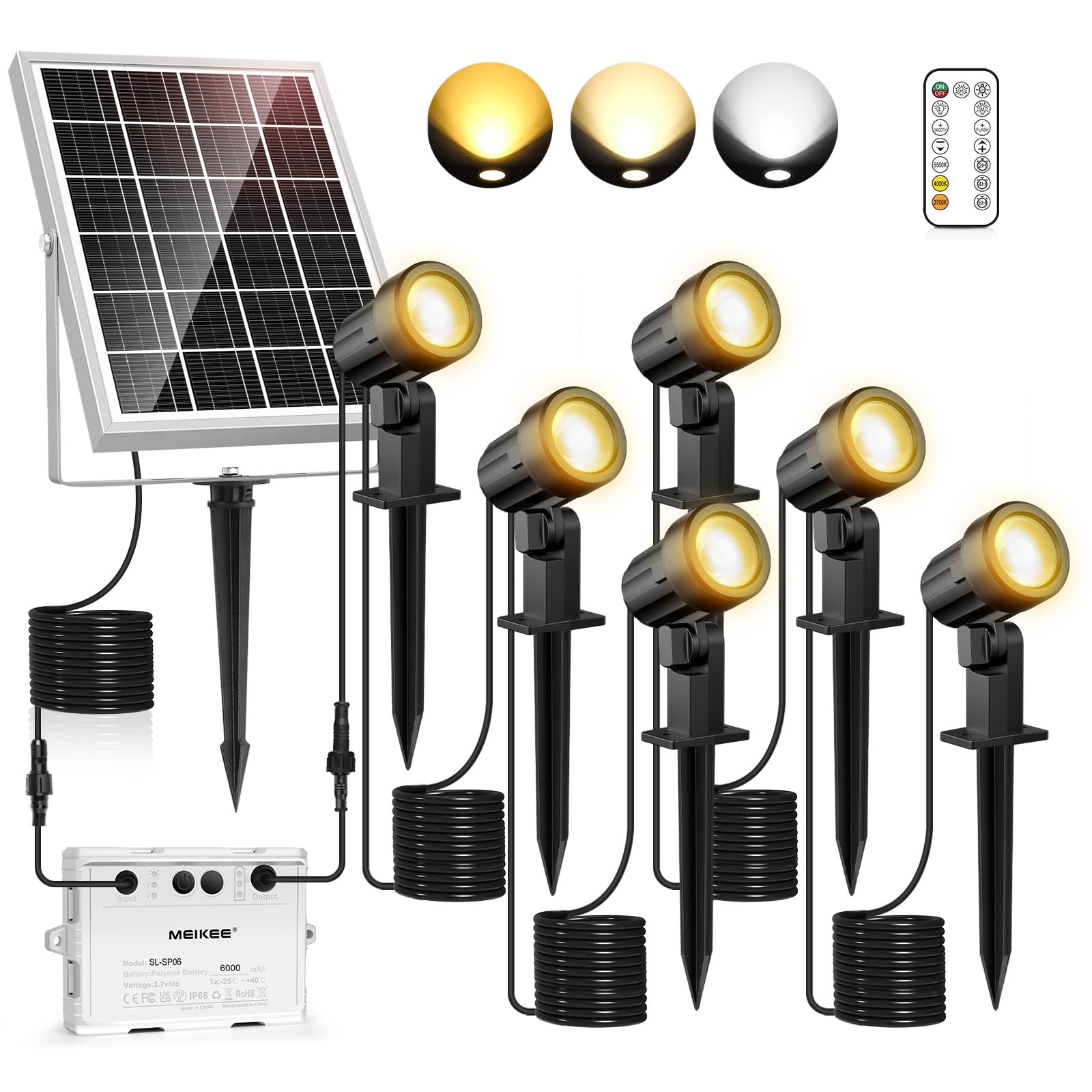 

MEIKEE 6-Light Solar Garden Light [with Remote Control], Stylish Outdoor Spotlight with Solar Charging, Separate Light, Light Sensor, Automatic