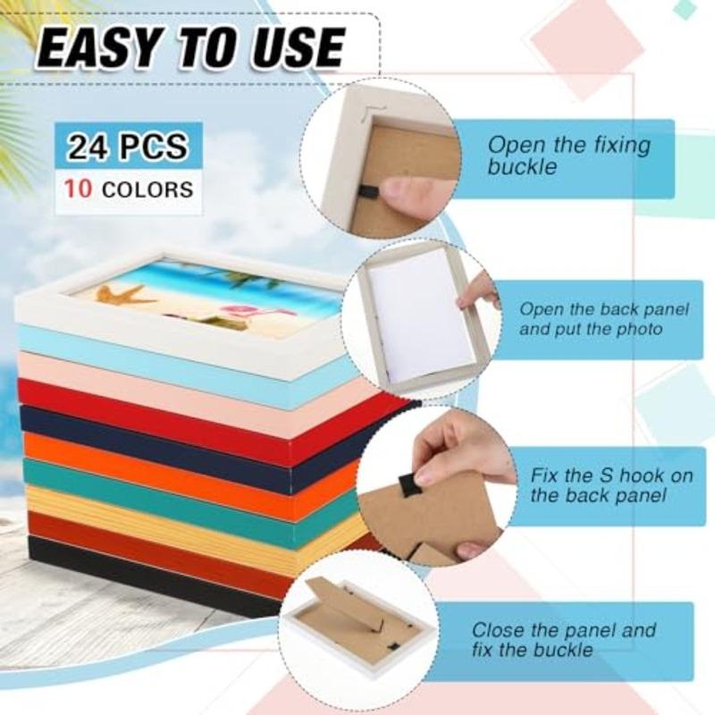 Set of 24 Picture Frame Bulk with Acrylic Sheet 4 X 6 Inch Photo Collage Frames with Invisible Nail and S Hooks for Wall Table