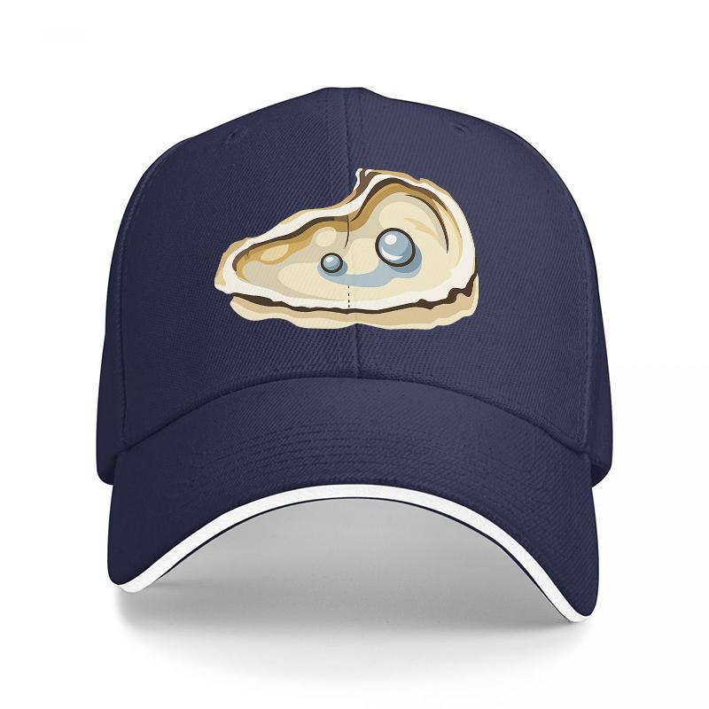 Oyster Pearl Design Baseball Cap Black Hat with Ocean Inspired Shell Pattern Fashionable Streetwear Accessory for Adults