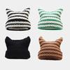 Neue Japanische Streetwear Harajuku Beanie Kleiner Teufel Gestreifte Strickmütze Damen Mädchen Herbst Winter Niedliche Katzenohren Mütze