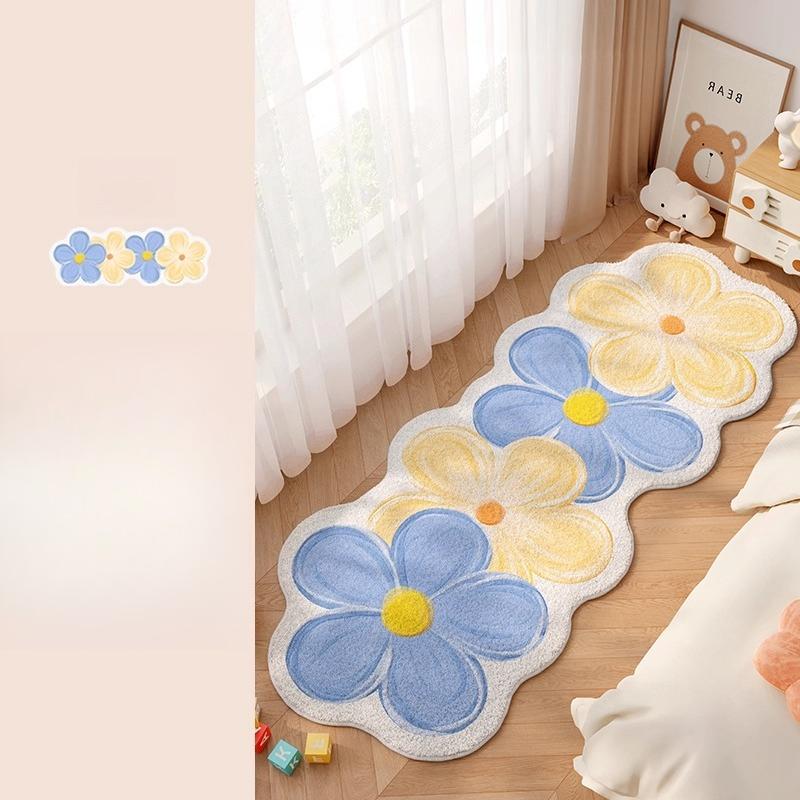 Dopamine Floral Plush Carpet Thick Soft Fluffy Bedroom Bedside Rug Washable Non Slip Floor Mat For Living Room Home Decor