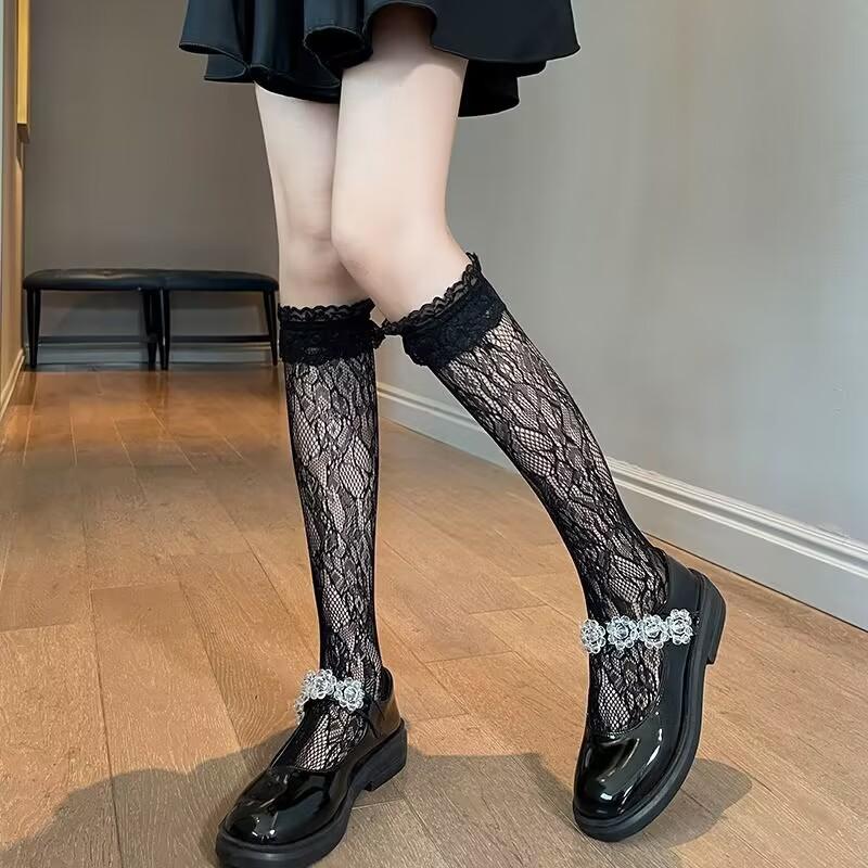 White Lace Lolita Lolita Calf Socks Women's Mid Tube Socks Jk Long Tube Lace Japanese Stockings