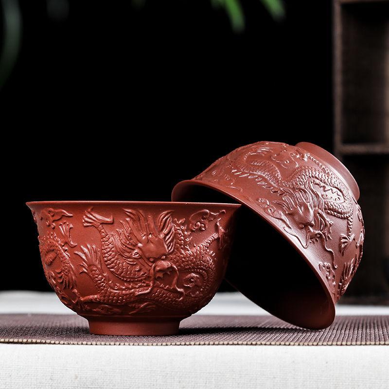 230ml Zisha Bowl Handmade Tea Set Tea Bowl Chinese Style Dragon Pattern Ceramic Clay Kettle Gift Birthday Present Decorations
