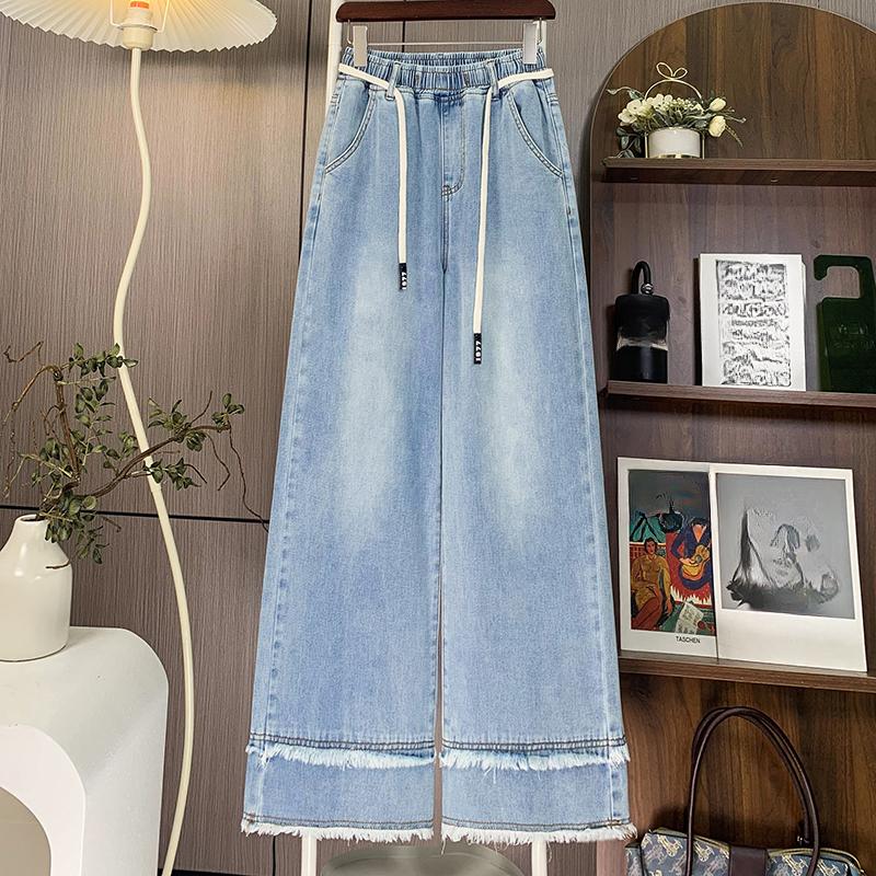 DIMANAF 2025 Plus Size Autumn Blue Basic Elastic Jeans New Pants Loose Denim Trousers Big Casual Pants 6XL