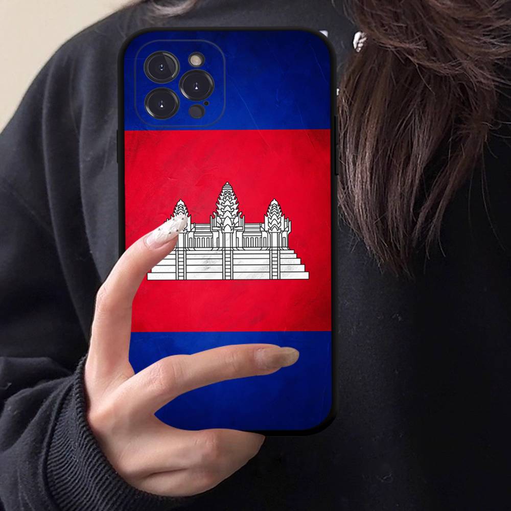 Cambodia Flag Black Matte Phone Case For iphone 17 Air 16 15 14 13 12 11 Pro Max Plus Back Cover TPU Soft Case