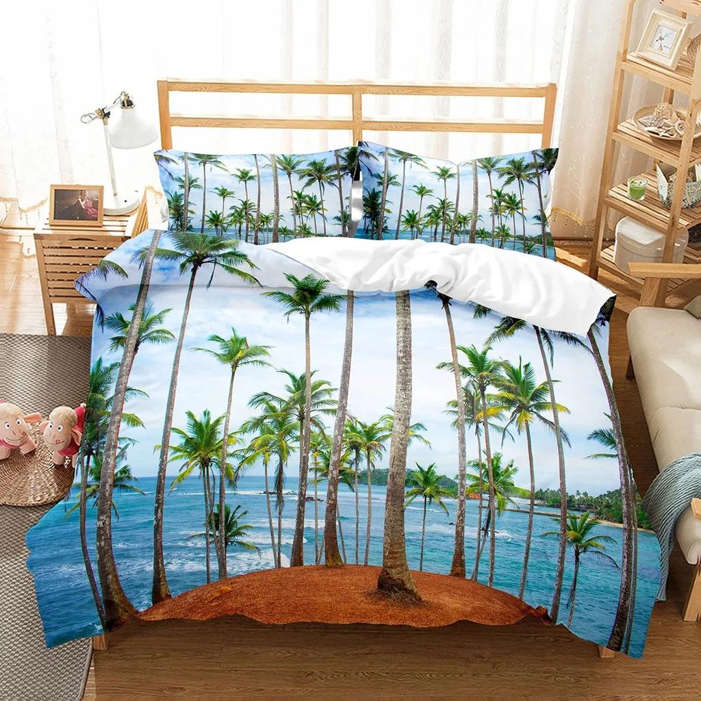 Coconut Duvet Cover Set Coconut Tree Pattern Quilt Cover for Boys Girls Kids Bedroom Decor Double Single Size Comforter Cover