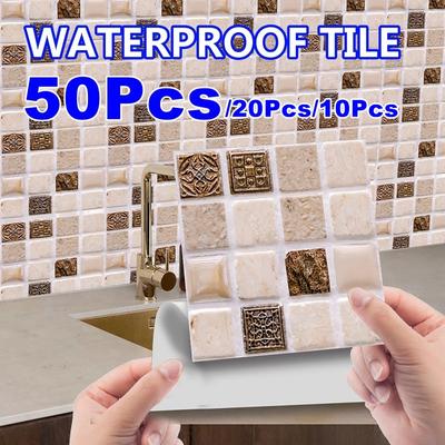Kitchen Backsplash Tiles Peel and Stick 3D Wall Stickers Waterproof Wallpaper Self-Adhesive Wall Décor for Bathroom Bedroom Living Room Counter