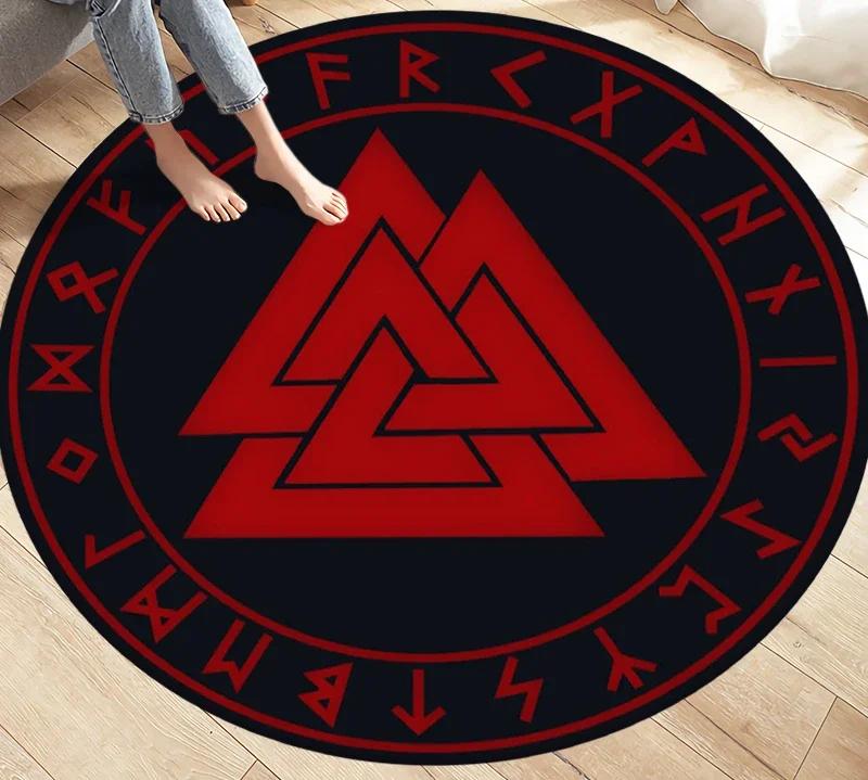 Viking Valknut Yggdrasil Tree of Life Area Rug Round Carpets Rugs for Living Room Bedroom Foot Pad Decoration Non-slip Floor Mat
