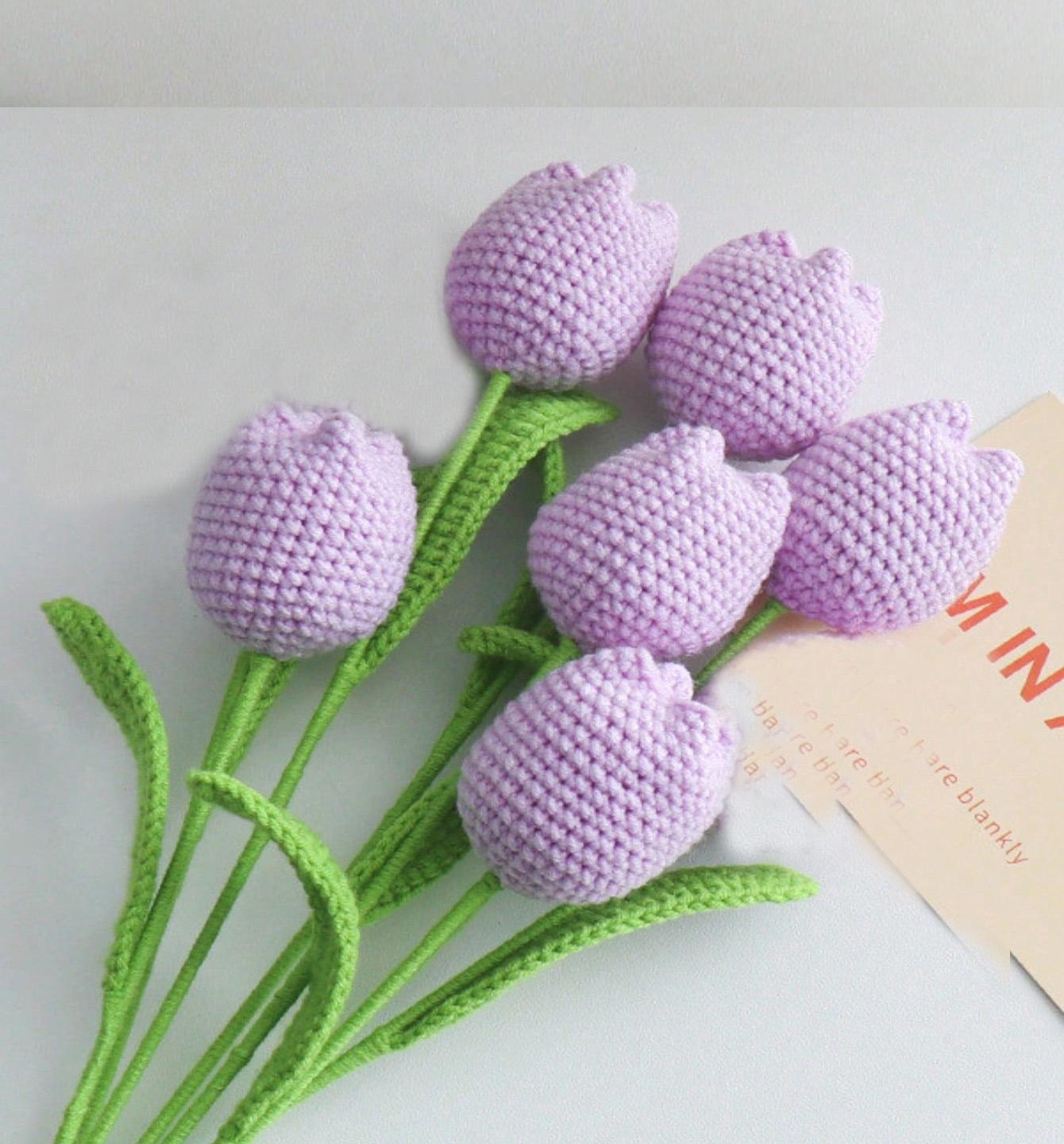 6Pcs Handmade Crochet Tulip, Knitted Tulip Flowers, Artificial Woven Flowers Best For Teacher s Day, Graduation Gift Home Decor