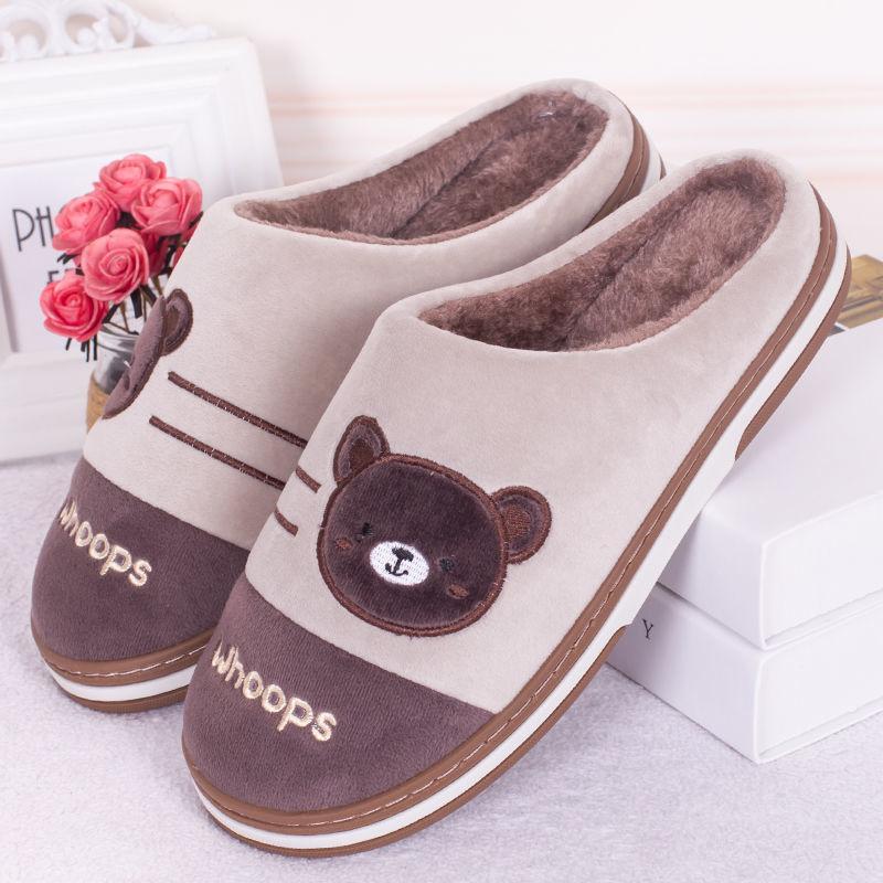Herfst en Winter Koppels Huis Warme Antislip Katoenen Pantoffels Grote Maat Dikke Zool Schattige Indoor Katoenen Pantoffels