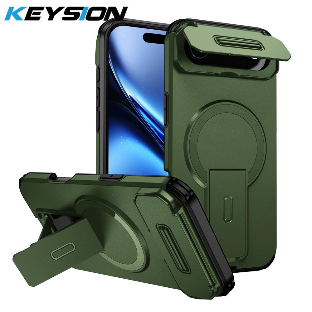 KEYSION Shockproof Magnetic Case for iPhone Air Slide Camera Protect Kickstand Wireless Charging Phone Cover for iPhone 17 Air