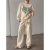 Women's 2-Piece Crewneck Sweatshirt & Drawstring Straight Leg Pants Set, Casual Printed Relaxed Fit Tracksuit, Fashionable Versatile Athleisure