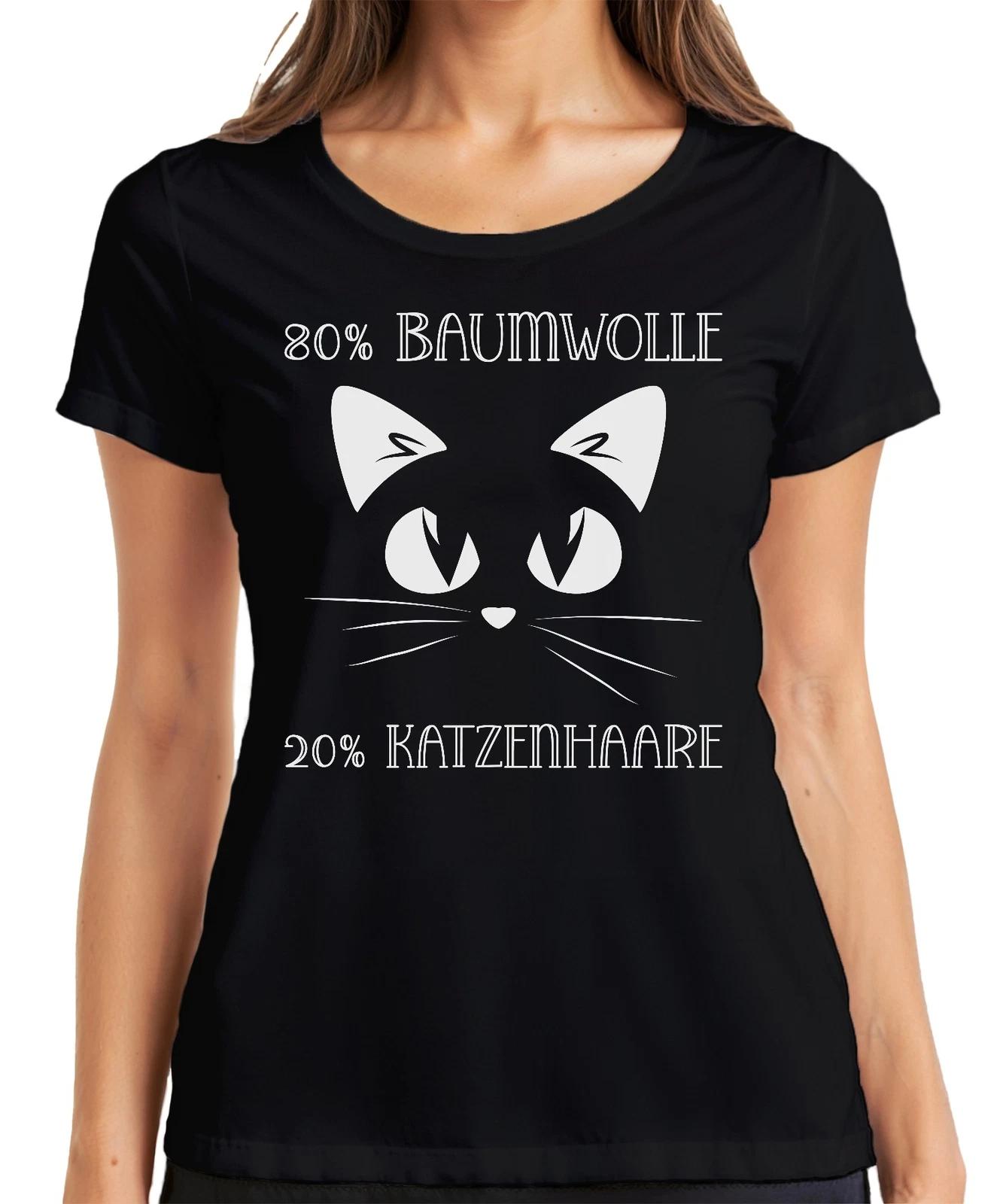 80% Baumwolle 20% Katzenhaare Katzenfan Katzenmama Witzig Spruch Damen T-Shirt S