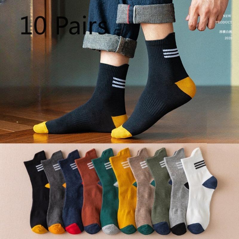 

10 пар мужских весенне-осенних дышащих спортивных носков из хлопка с высоким паголенком, поддерживающих уши 10 Pairs