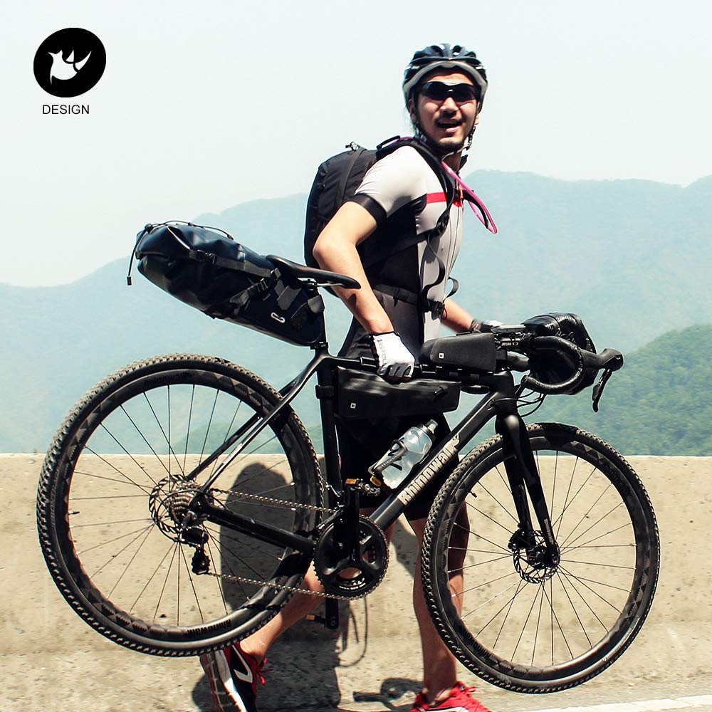 Rhinowalk Bicycle Top Tube Bag, Front Bag, Frame Bag, Saddle Bag, Waterproof, Lightweight, Large Capacity Storage Accessory, Black