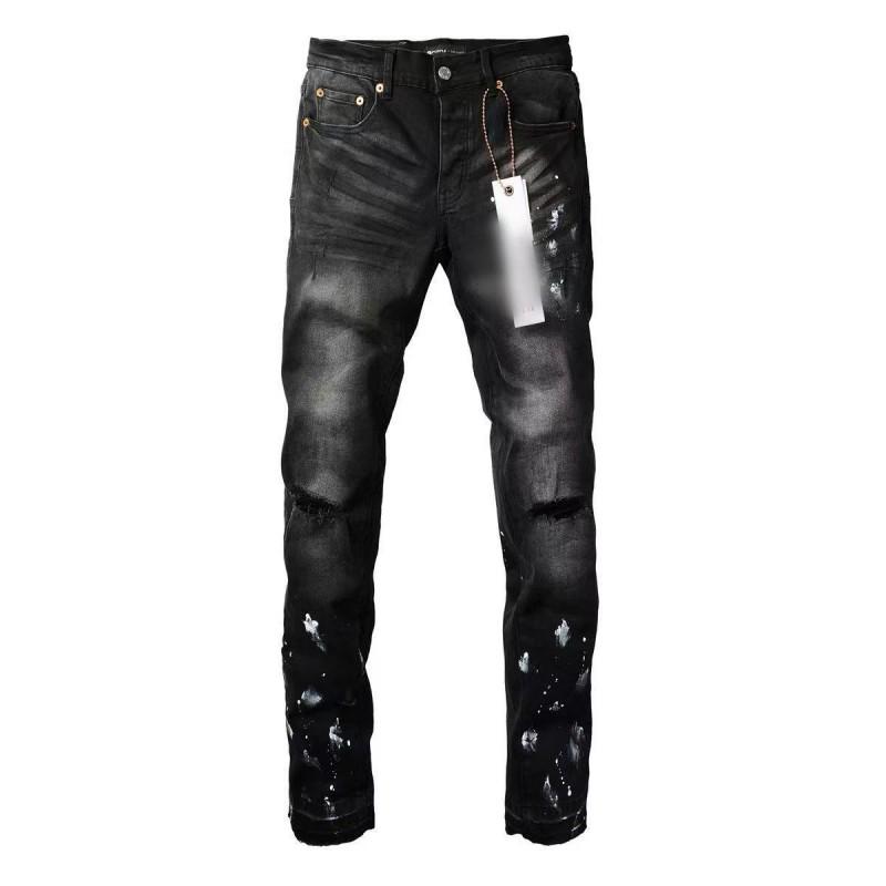 Mens Slim Fit Distressed Denim Jeans With Embroidered Patch Vintage Ink Wash Stretch Cotton Streetwear Style