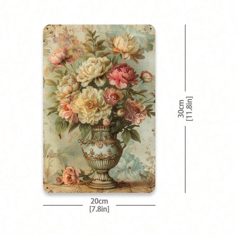 Vintage Floral Still Life Metal Poster, Wall Art for Living Room, Home Decor Iron Sign 8x12 Inch