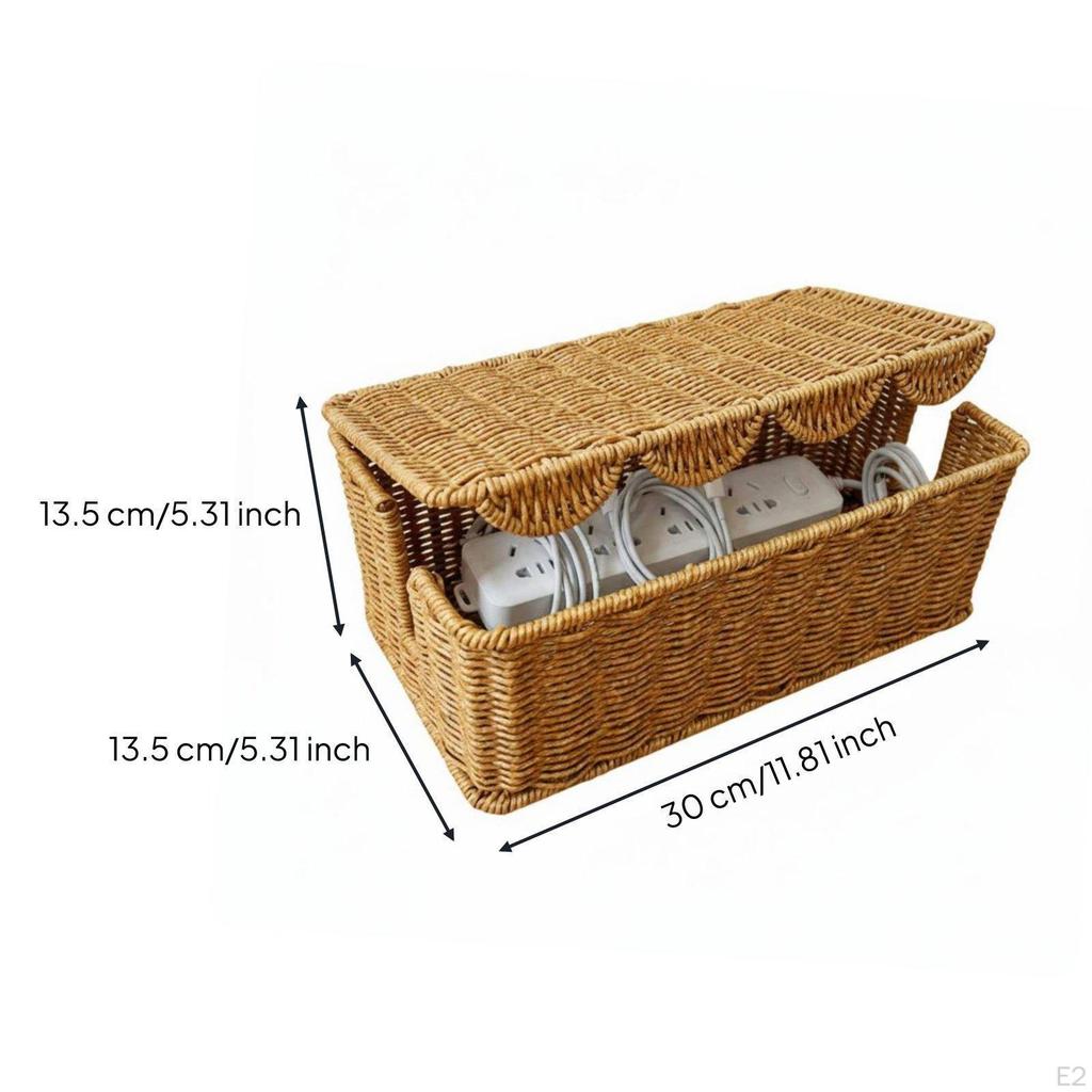 Rattan Style Power Strip Cover Clutter Woven Cable Management Box HeatDissipating Wicker Wire