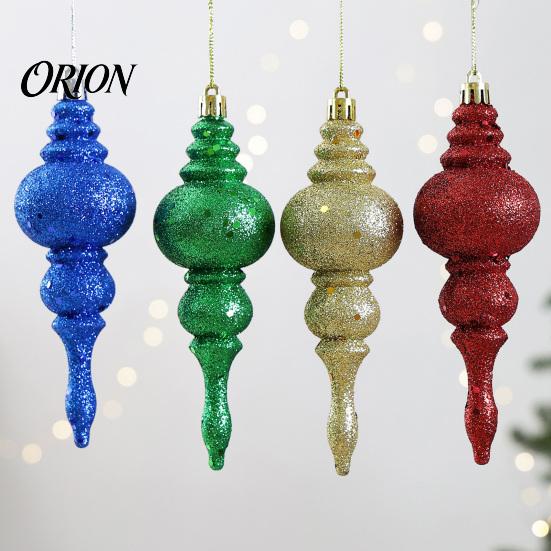Retro European Style Hanging Decor 6 Pcs Finial Drop Christmas Ornament, Glitter Shatterproof Plastic Matte Texture Ornaments Tree Decoration