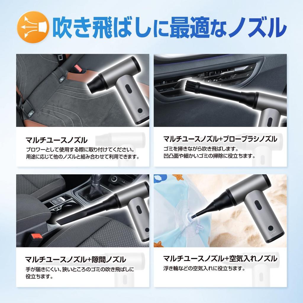 SEIWA Electric Air Duster Small Handheld Vacuum Cleaner Blower USB Rechargeable Cordless IMP301 Battery Charging 180 Minutes Low 12 Minutes High RPM