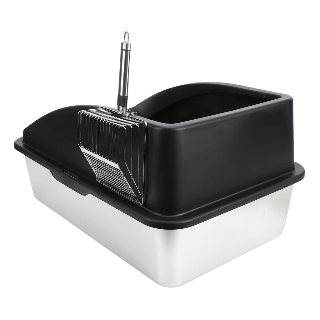 Kedi Kum Kabı Paslanmaz Çelik Çok Fonksiyonlu Geniş Boyut Açık Üst Yükseltilmiş Çit Ev için Kedi Kum Kutusu