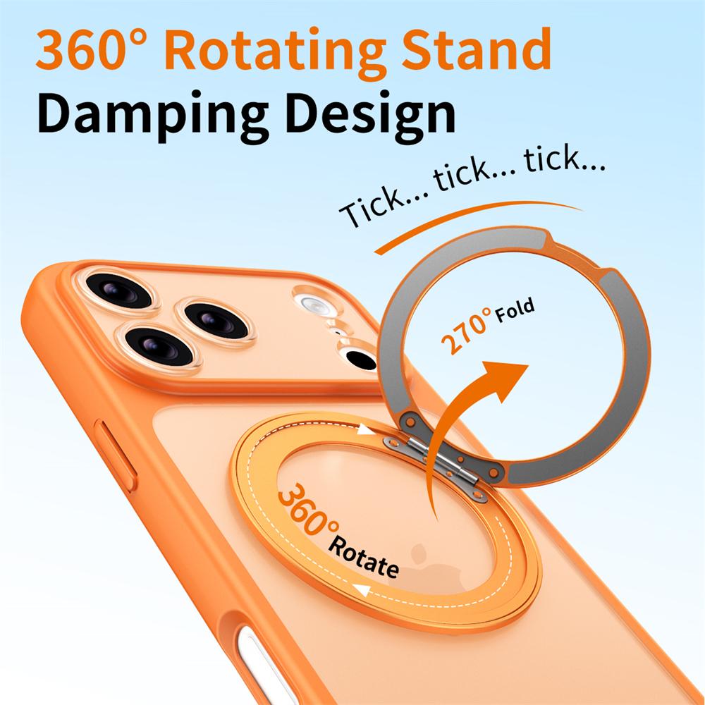 Magnetic 360°Rotation Stand TPU Case For iPhone 17 Air 16 15 14 13 Pro Max With Ring Holder Frosted Transparent PC Matte Cover