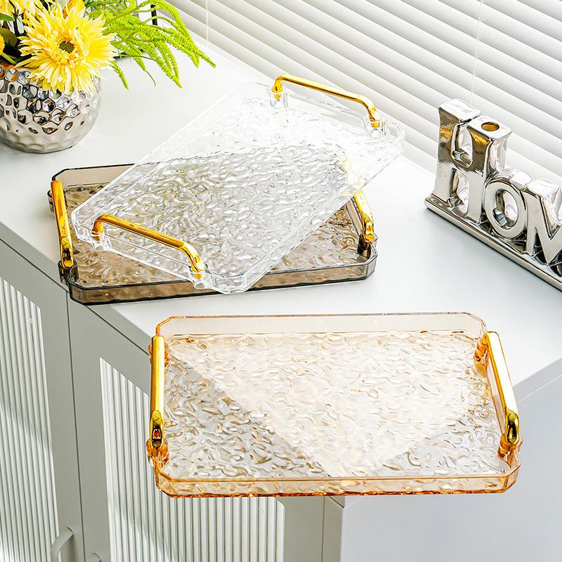 Luxurious Rectangular Shockproof Tea Cup Coaster with Gold Edge - Multi-functional Storage Tray for Living Room