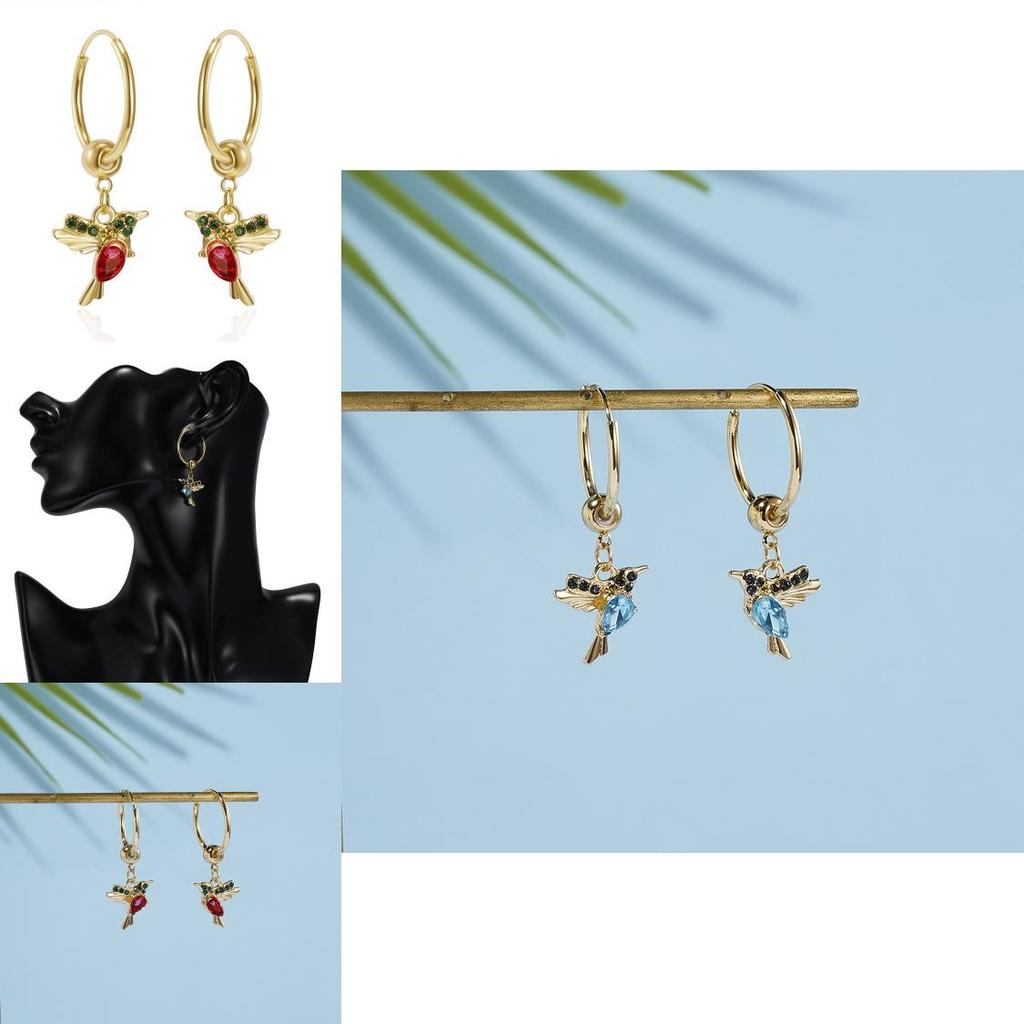 Hummingbird Animal Earrings Alloy Water Drilling Vintage Hoop For Teens