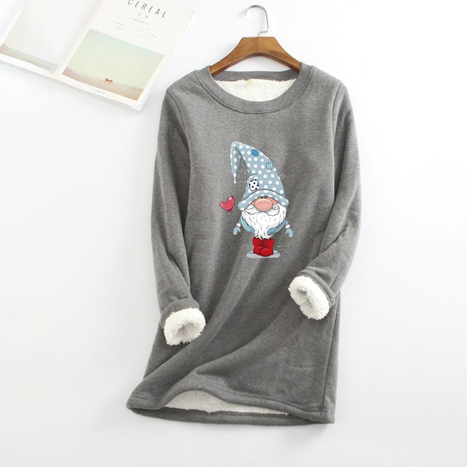 

Женская рождественская толстая флисовая толстовка с принтом, теплое нижнее белье, топ XL серый