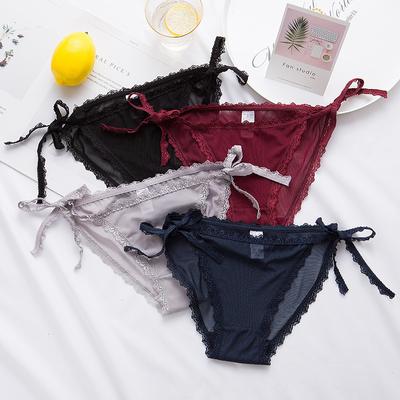 4 stks/partij Lace Up Sexy damesondergoed Transparante Mesh Leuke Driehoek Slipje Puur Katoen Kruis Grote Maat Onderkleding