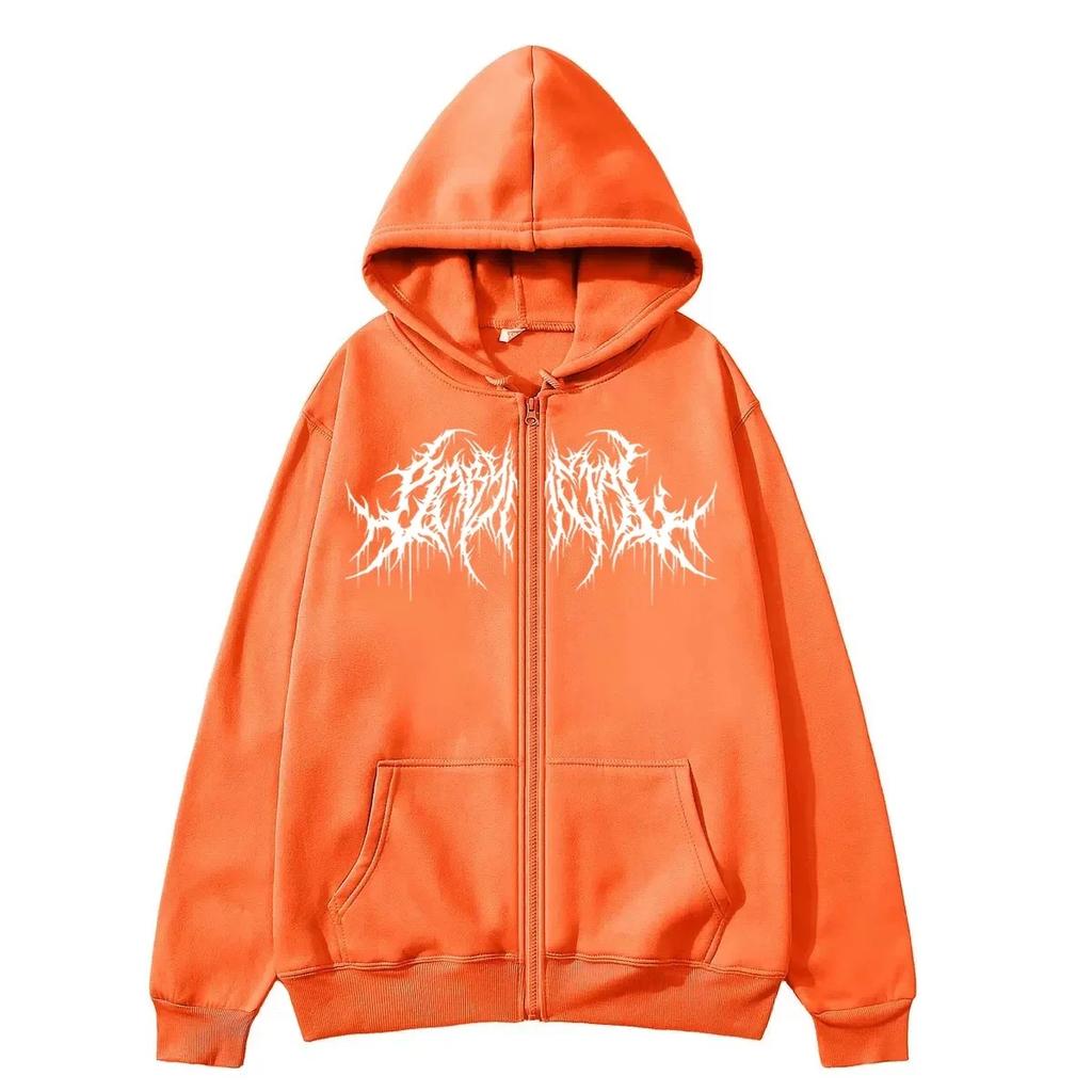 Felpa con cappuccio unisex a maniche lunghe con zip Vestibilità ampia Stile gotico scuro Felpa con stampa di lettere Giacca