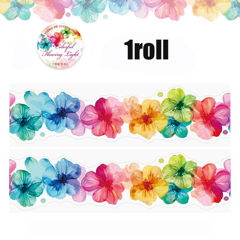 1Roll Rainbow Gradient Die-Cut PET Tape for Scrapbooking DIY Journal Collage Art Phone Case Notebook Decoration Gift Craft