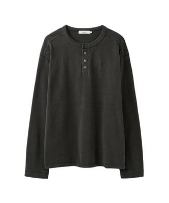 AREUBAN Soft Peach Henley Neck Long Sleeve_Soft Charcoal