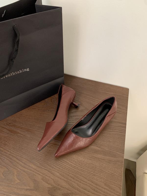 New Pointed Shallow Mouth Slim Heeled Women's Shoes with Leopard Print High Heels Shoes for Women